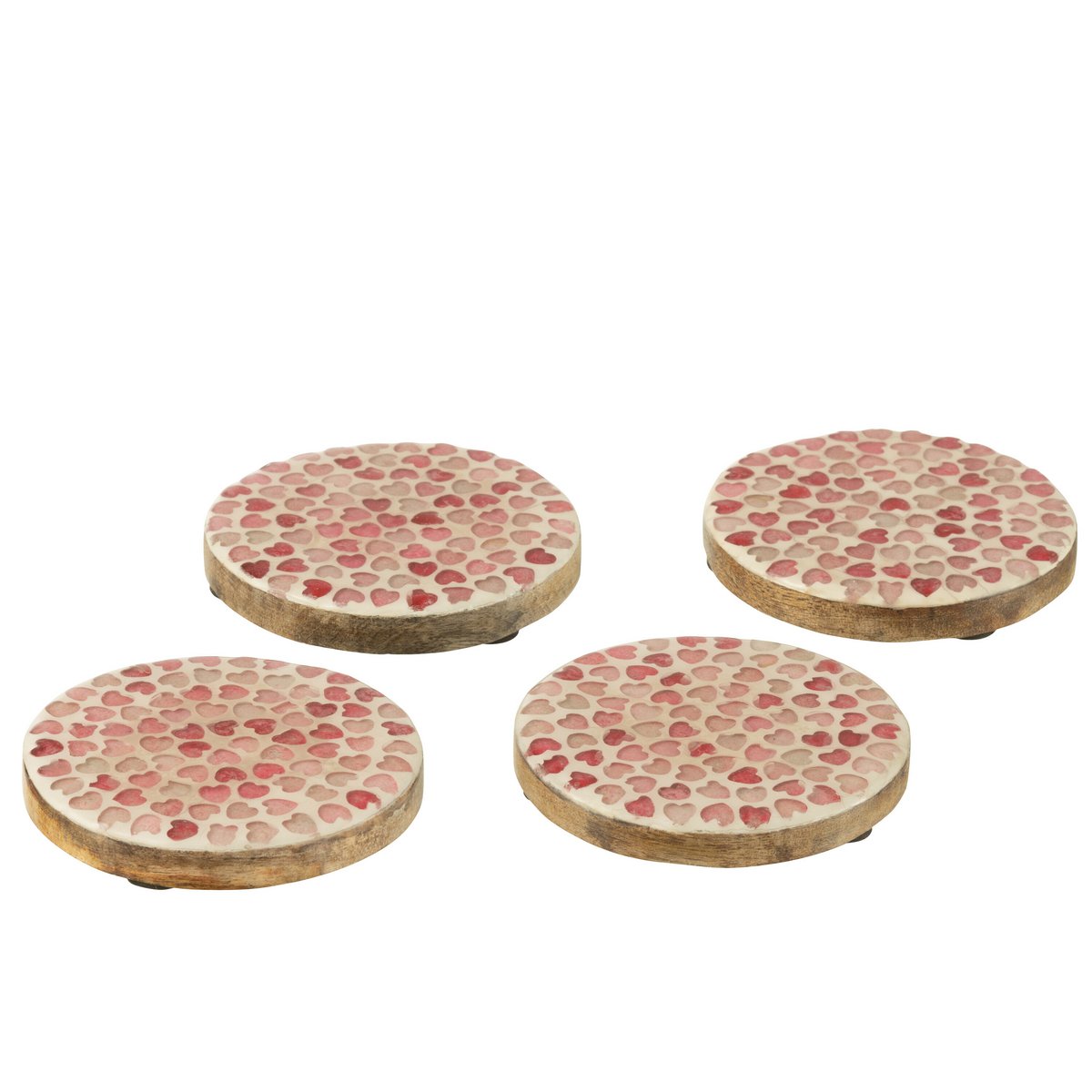 Détail des sous-verres J-Line Heart Mosaic, texture bois