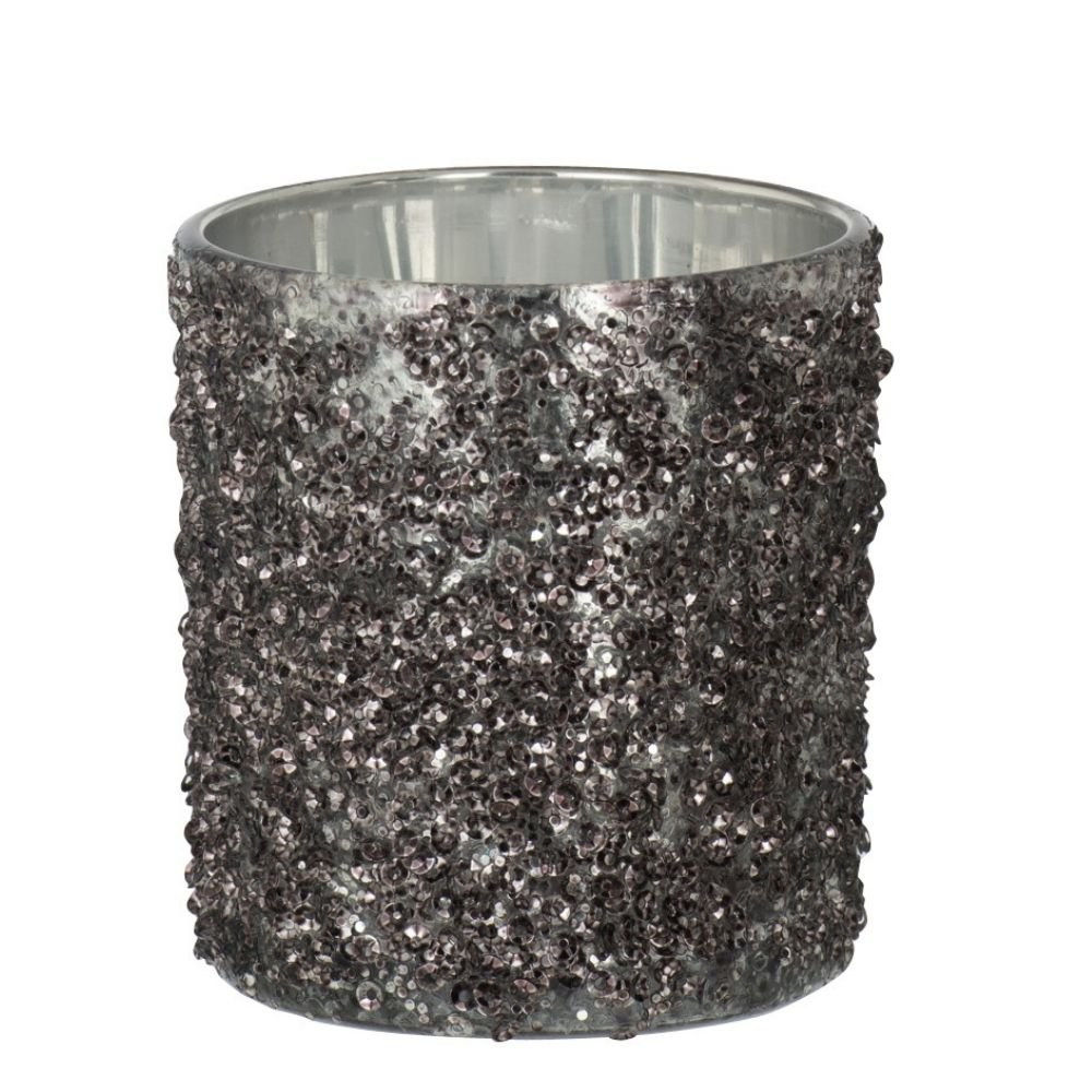 Photophore J-Line Glitter en verre gris - vue de face