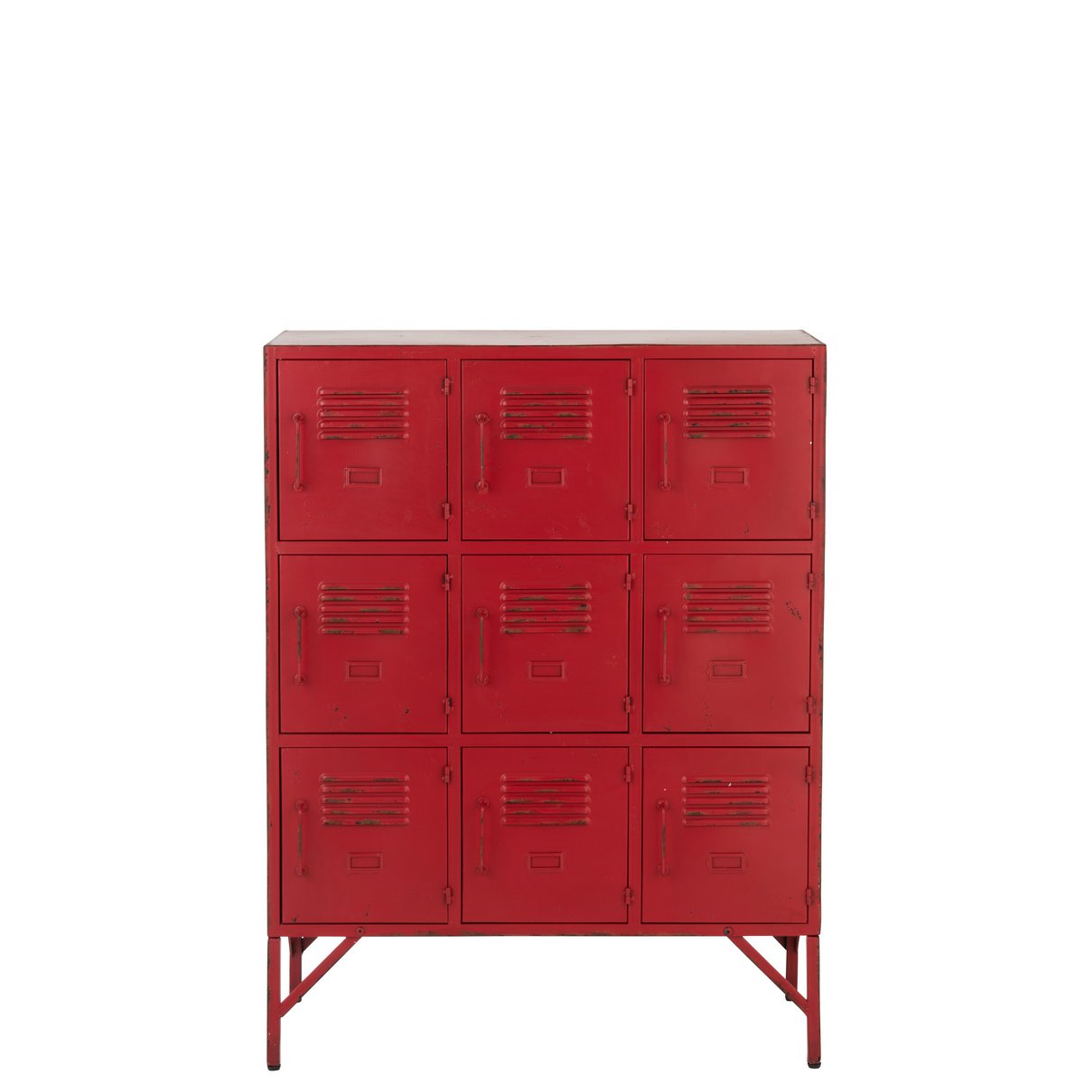 Détail des tiroirs de l'armoire J-Line rouge