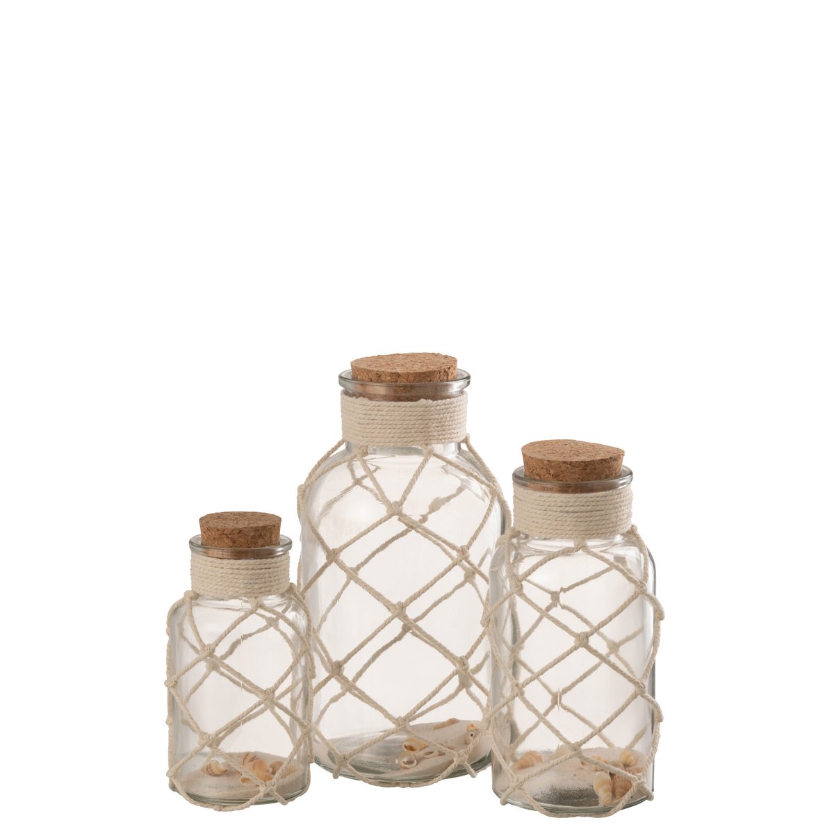 Vase Coquillages Sable J-Line en verre transparent, vue de face