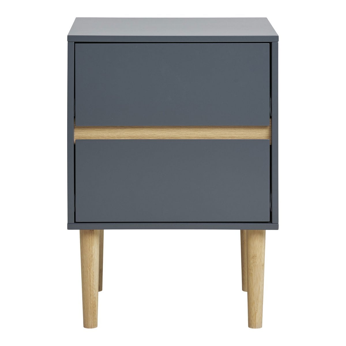 Table d'appoint Bisley en bois gris foncé avec deux tiroirs, vue de face