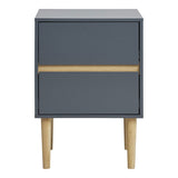 Table d'appoint Bisley en bois gris foncé avec deux tiroirs, vue de face