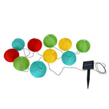 Chaîne légère à 10 solaires textiles LED colorée, pour l'extérieur, chaîne légère-métal et plastique et textile, coloré, avec LED intégrée