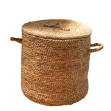 Grand panier à linge avec couvercle Ø54 cm AMAN en Jacinthe d'Eau | Panier de rangement tissé | Panier rond | Grand panier | Panier a linge