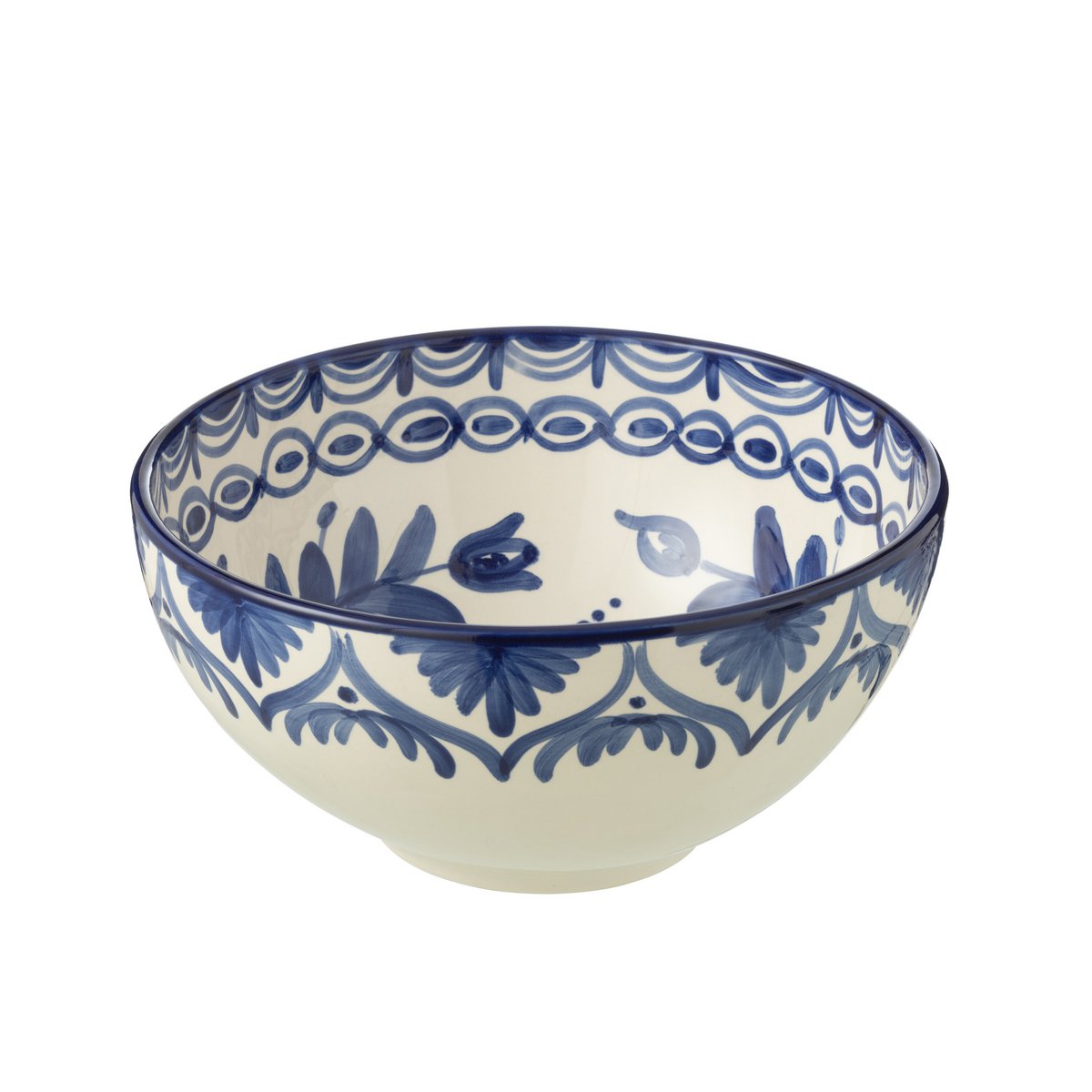 Bol J-Line Come Grenade High en céramique blanche et bleue, diamètre 28 cm.