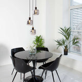 3 plafonds "Fumoso", pendant lampe en métal et en verre en noir, avec douille E14, pour salle à manger, salon, hall ou bureau, lampe suspendue hauteur totale 123 cm.