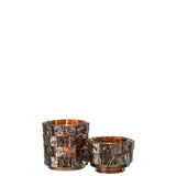 Photophore Carré Mosaïque Verre Marron - Sur une table décorée