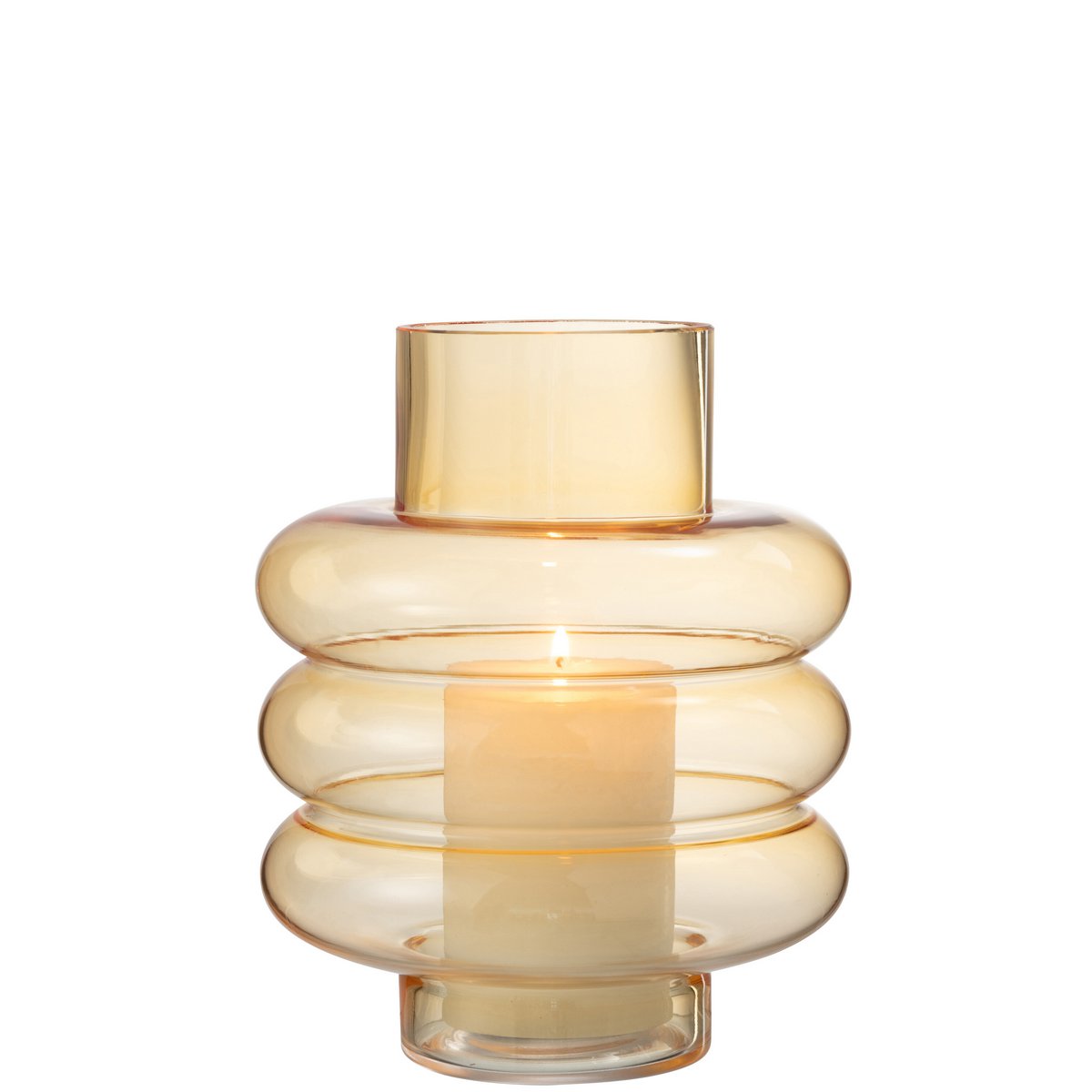Vase Lima en verre jaune, vue de face avec détails lumineux