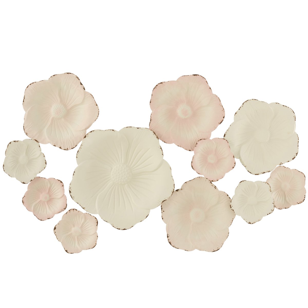 Décoration murale J-Line en métal avec motifs floraux roses et blancs