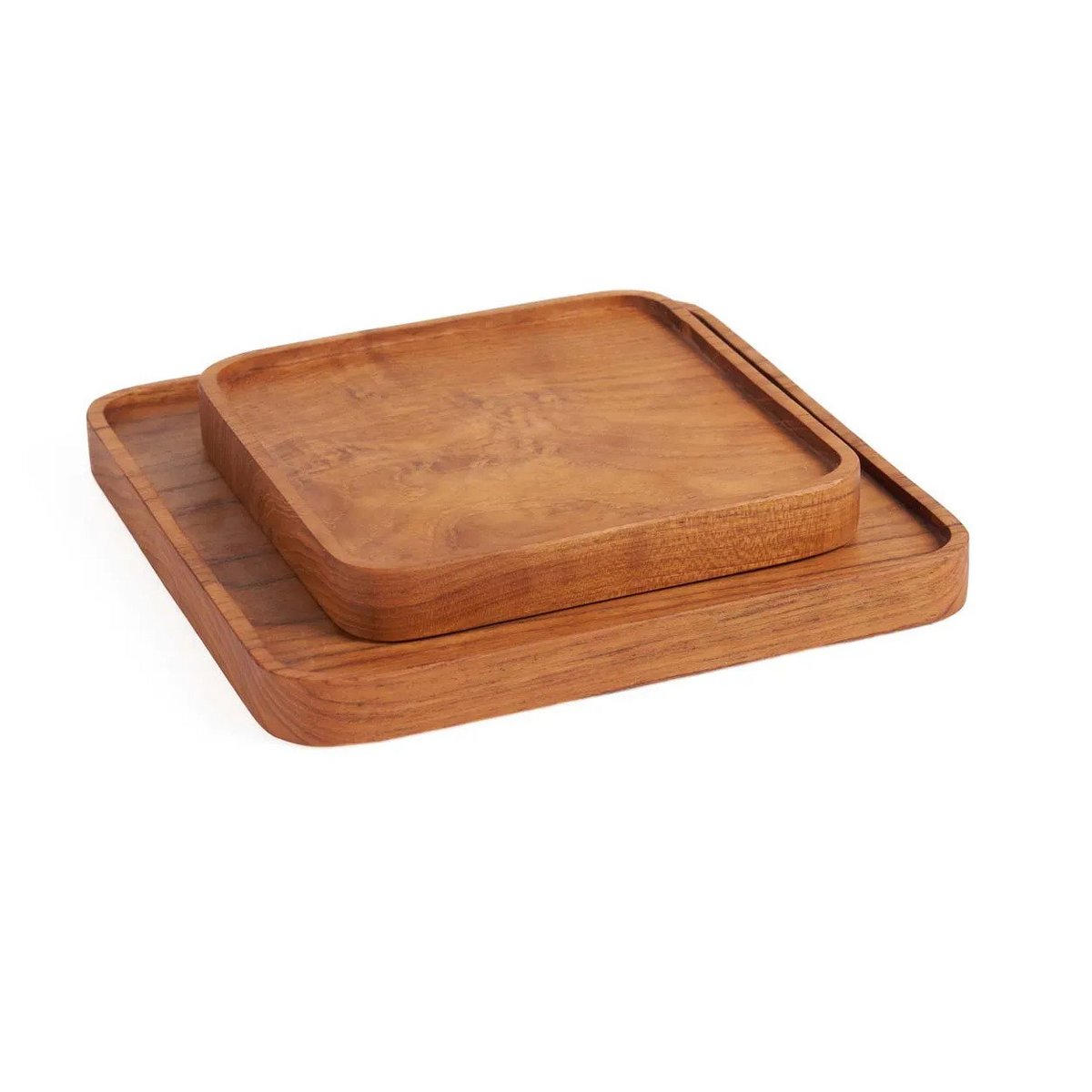 Assiette carrée en teck naturel - vue de côté