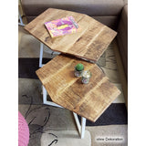 Lot de 2 tables basses (6 pièces) 1 table de salon palette structure métal Munich