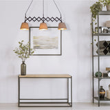 Le suspension de cisaillement "Adrienne", largeur extensible de 52-100 cm, en métal brun avec parasols textiles de couleur naturelle, versions E27, éclairage pour le salon, la salle à manger ou le bureau