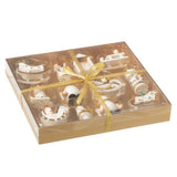Boîte J-Line avec 12 pendentifs en bois blanc et or - vue de face