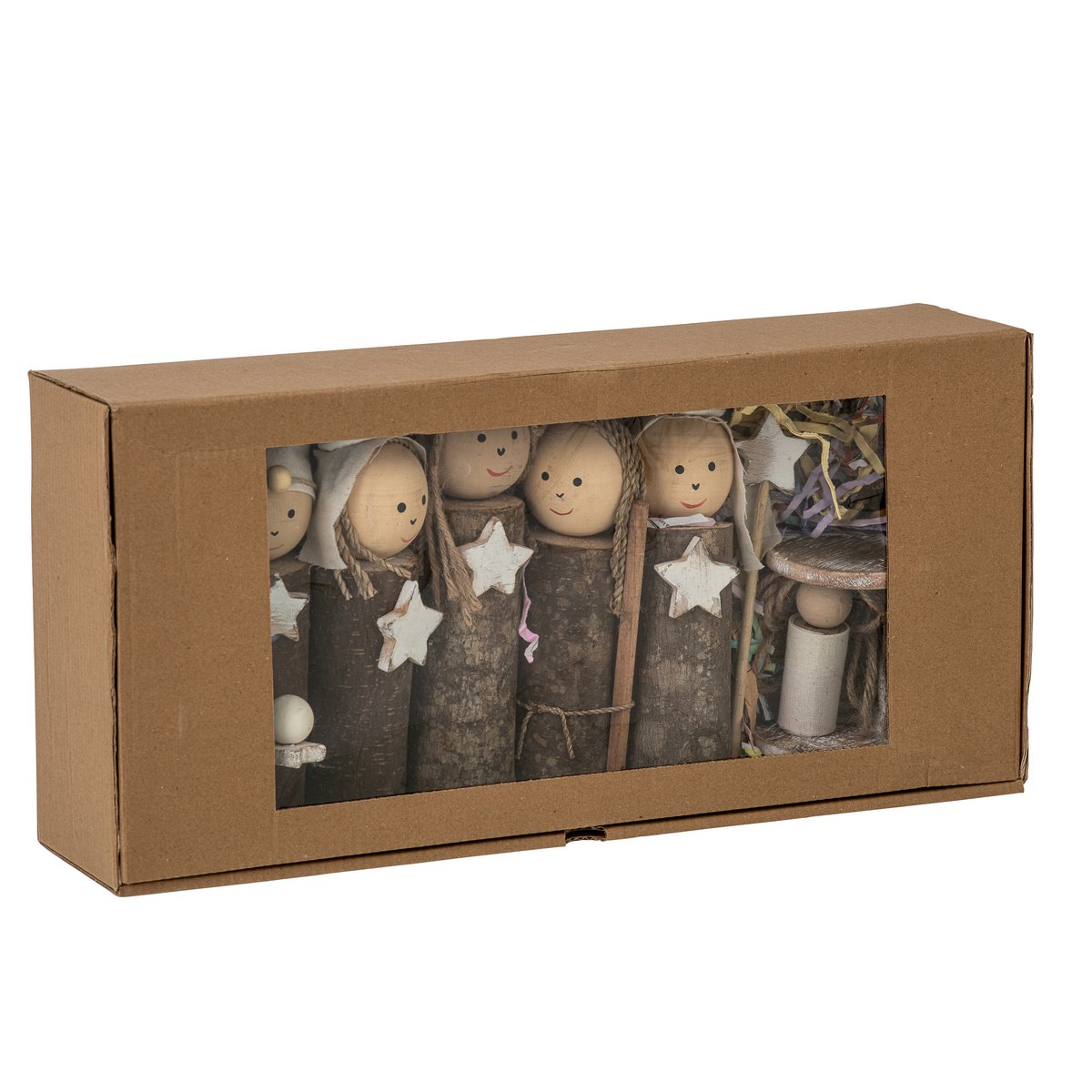 Valise décoration crèche J-Line en bois marron naturel vue de face