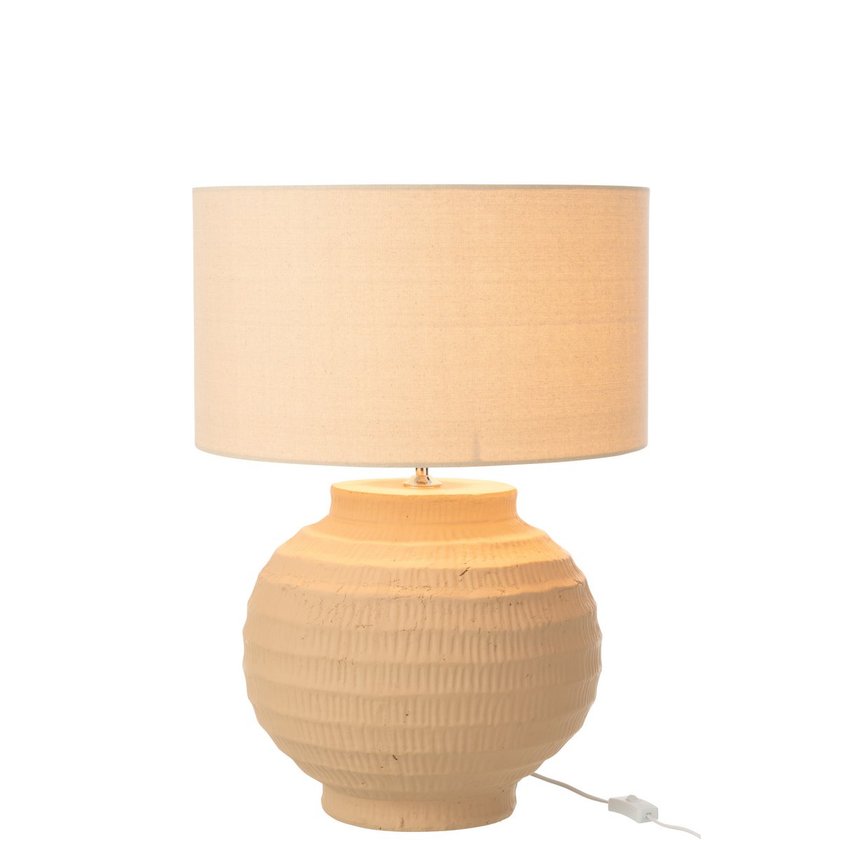 Lampe J-Line en terre cuite beige, vue de face avec éclairage doux.