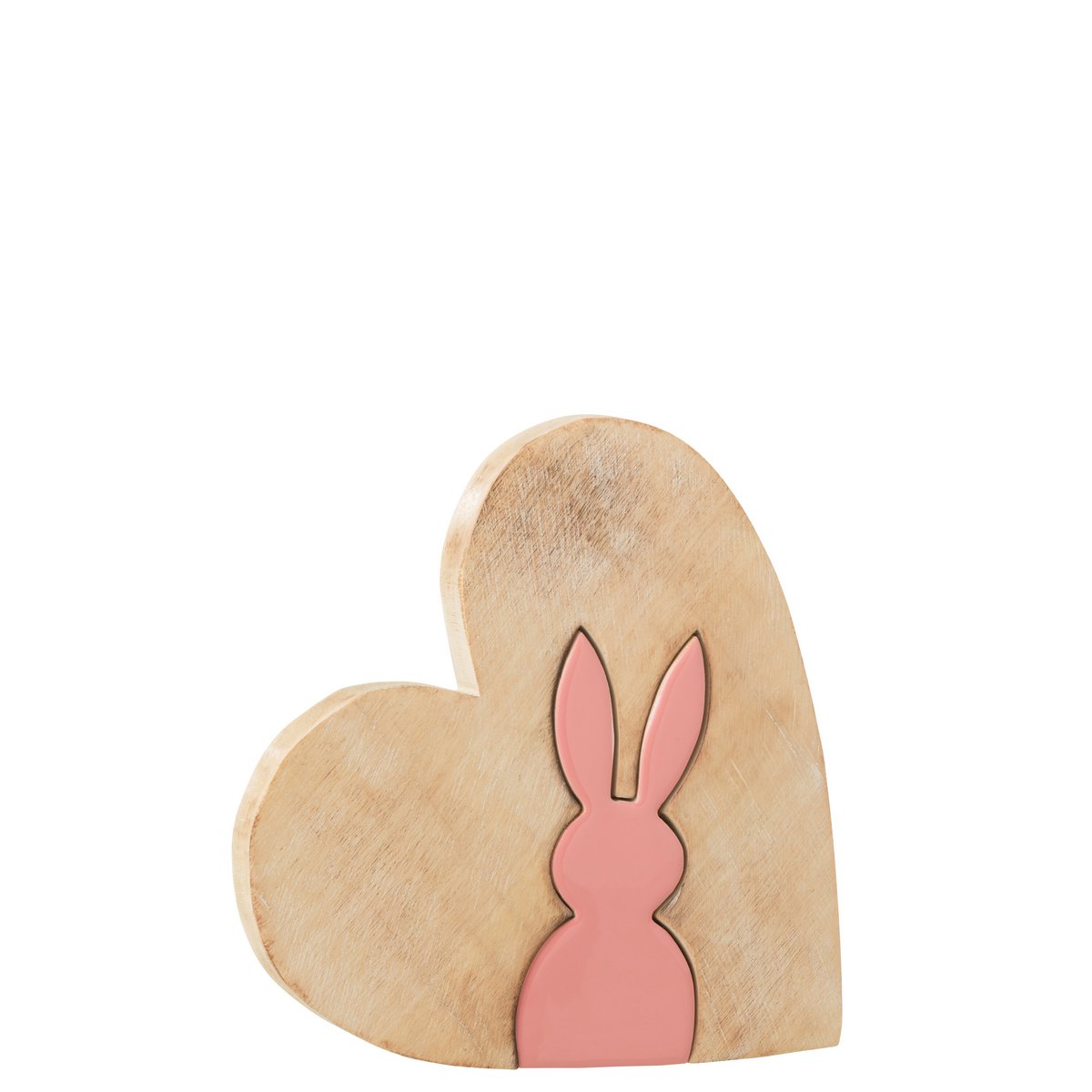 Figurine J-Line Coeur Lapin en bois rose - décoration élégante