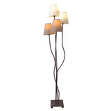 Lampe debout textile "Boho", lampadaire en beige / marron, avec une douille E14, pour salle à manger, salon, couloir ou bureau, 138 cm de haut