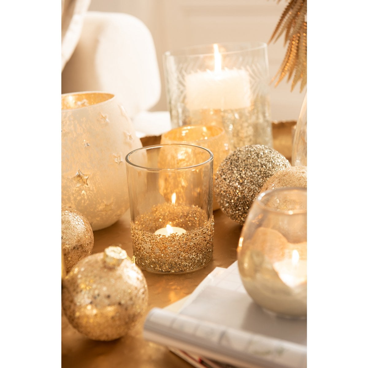 Photophore J-Line Star en verre argenté, ambiance sur table