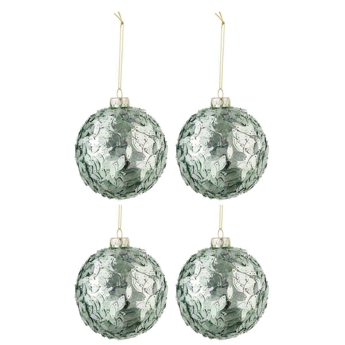 Détail des boules de Noël en verre azur clair avec paillettes