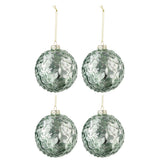 Détail des boules de Noël en verre azur clair avec paillettes