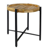 Table d'appoint ronde Sioux en métal noir avec surface en bois