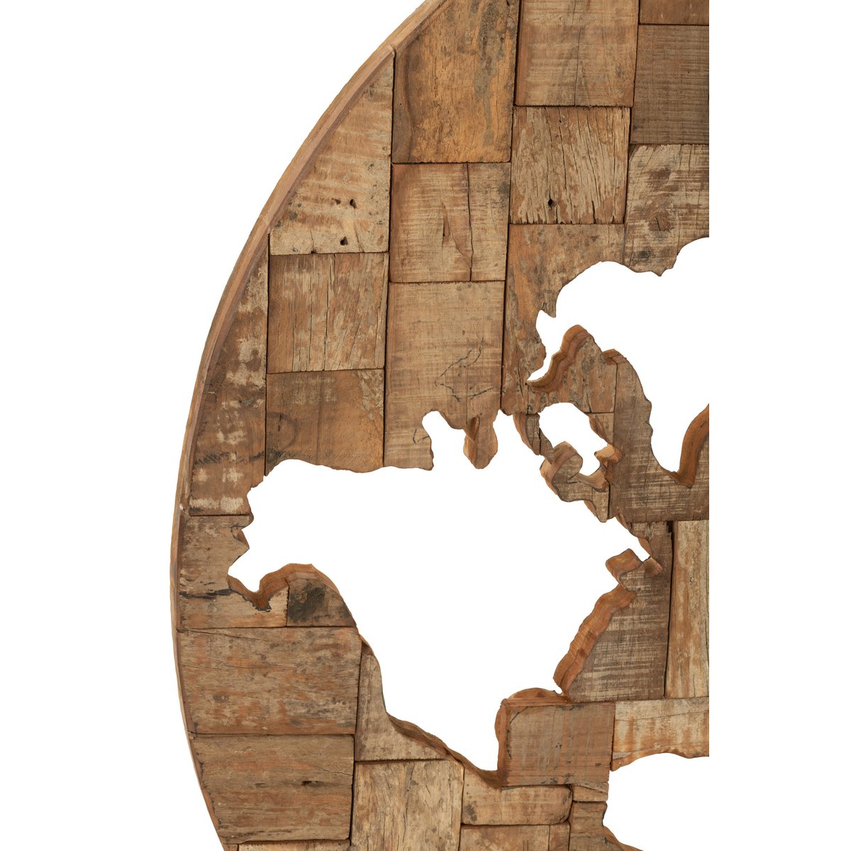 Décoration murale J-Line Carte du Monde en bois marron, vue de face