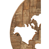 Décoration murale J-Line Carte du Monde en bois marron, vue de face