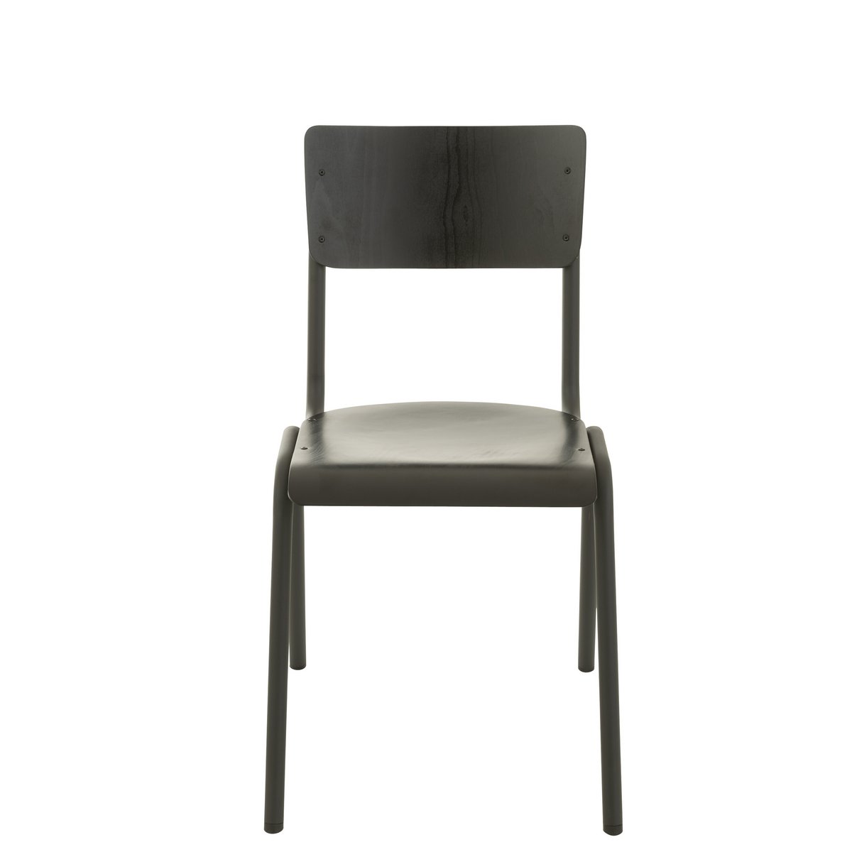 Chaise J-Line en bois et métal, vue de face avec détails noirs