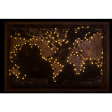 Détail du cadre LED Carte du Monde montrant la finition bois et toile