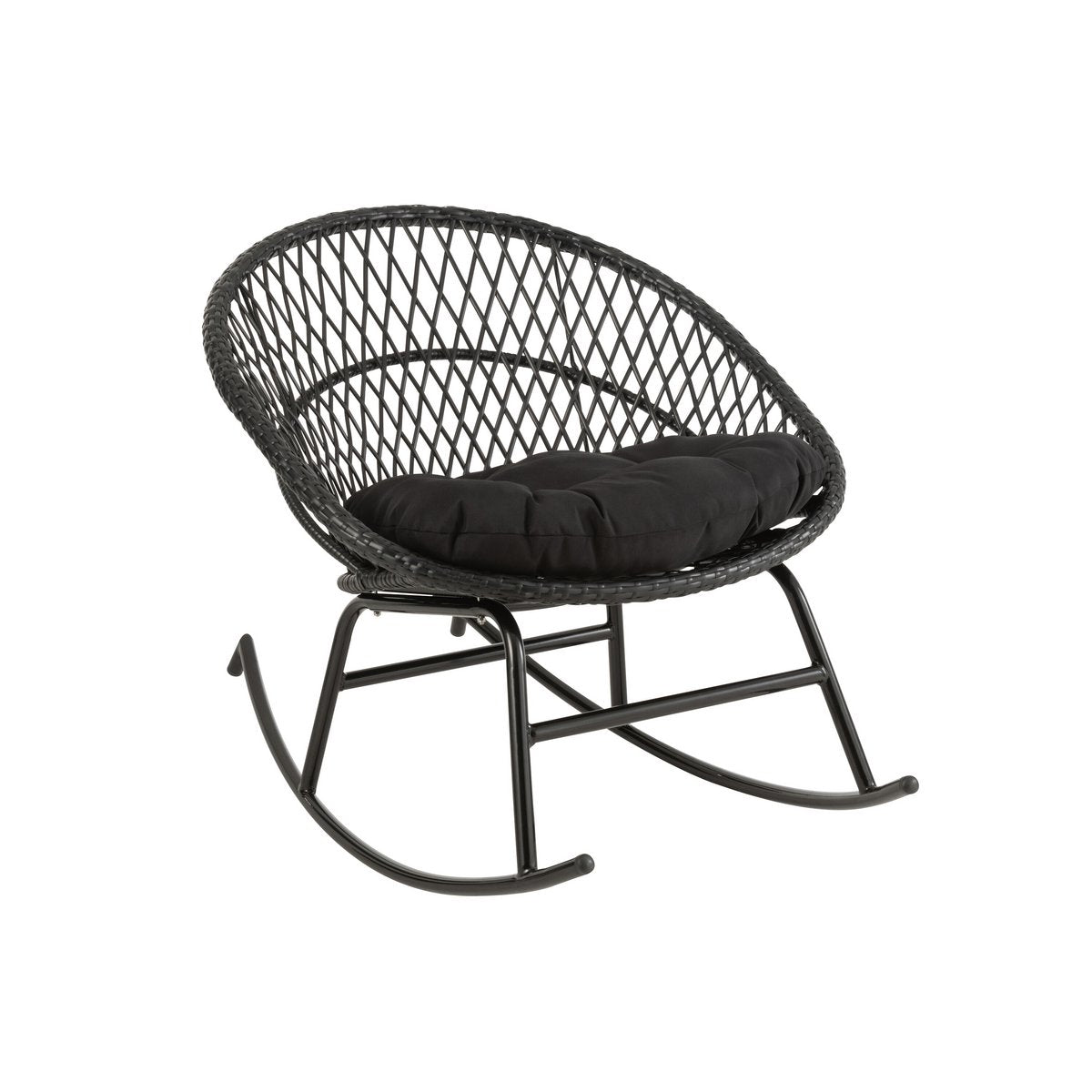 Rocking chair J-Line Zayo en métal et osier noir, vue de face