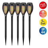5 coffre-bas de terre LED Set "Torche" 45 cm en plastique gris, avec LED intégrée, lumière solaire pour l'extérieur