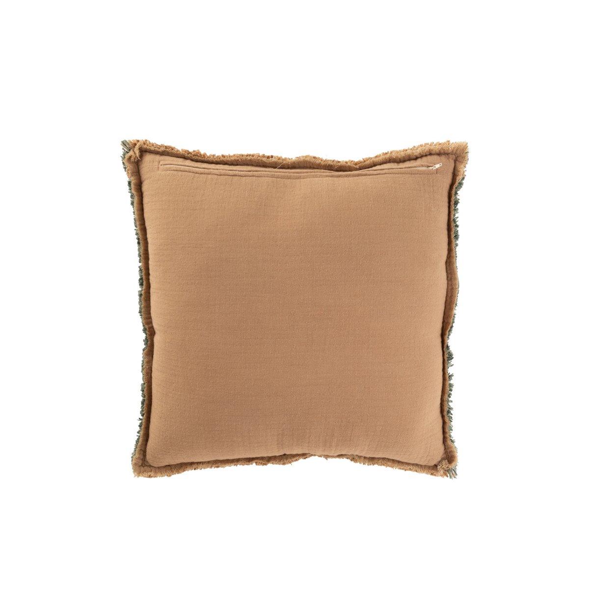 Détail des bords effilochés du coussin J-Line en coton et polyester
