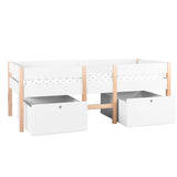 Vue latérale du lit mezzanine en bois de pin et MDF