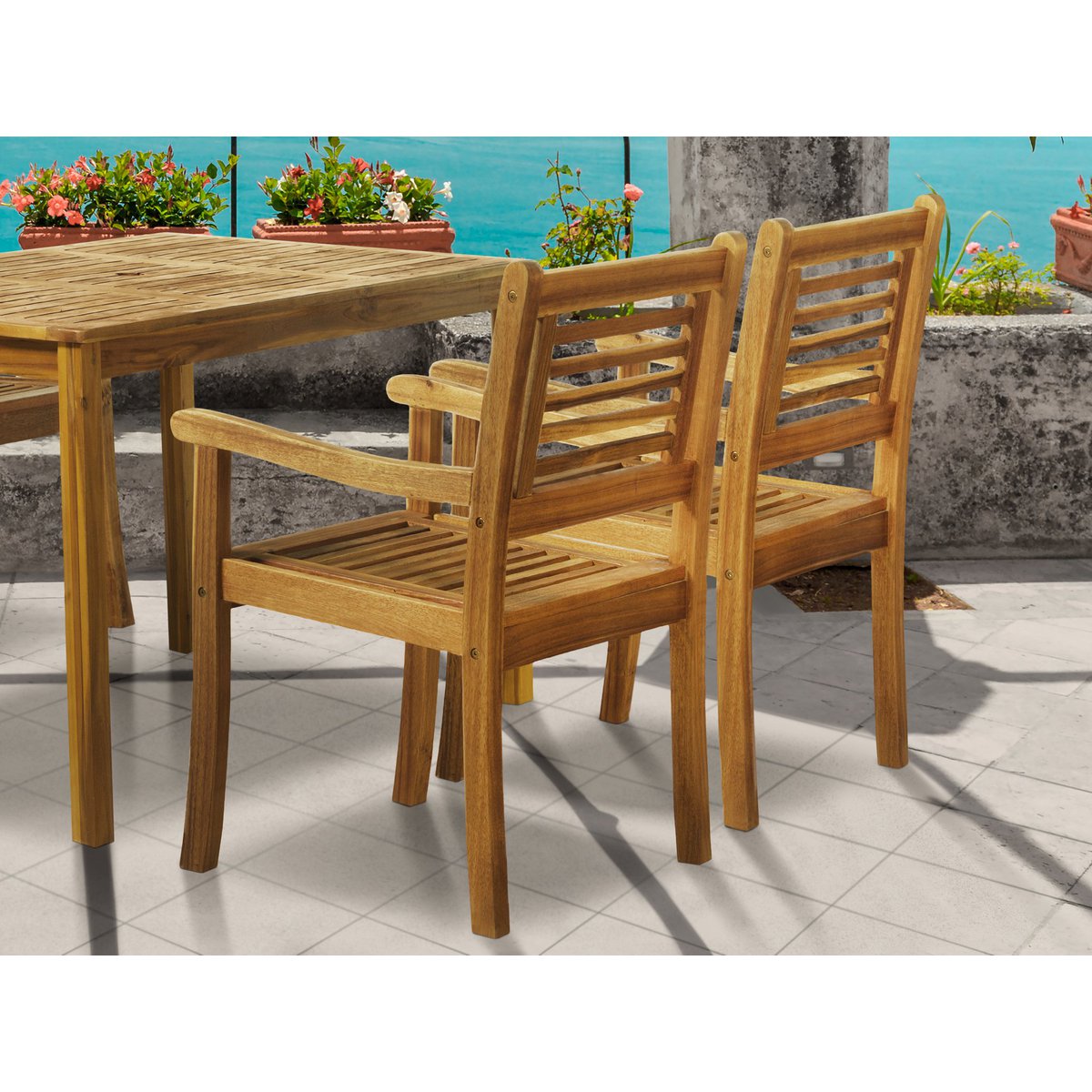 Fauteuil de jardin en acacia sous différents angles
