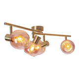 4er Spot / plafond "Libby", plafond classique en métal de couleur en laiton et verre teinté en ambre, avec socket E14, pour salle à manger, salon, couloir ou bureau, 80 cm de long
