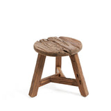 Tabouret Yatai naturel en bois de teck recyclé, vue de face.