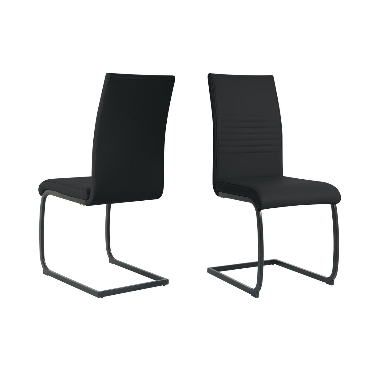 Chaises cantilever en similicuir noir, vue de face