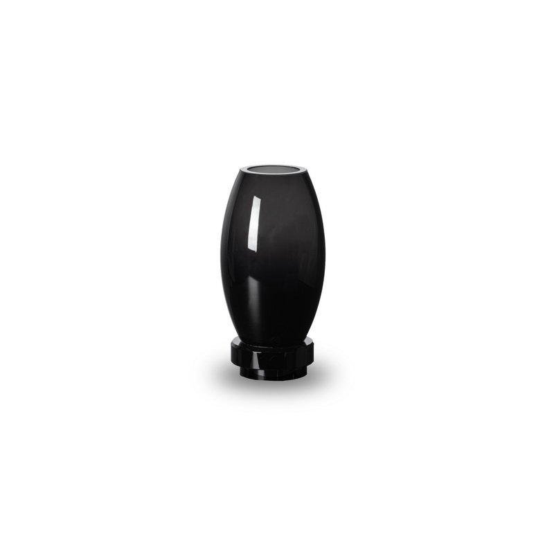 Petit vase moderne en verre noir, design élégant et épuré.