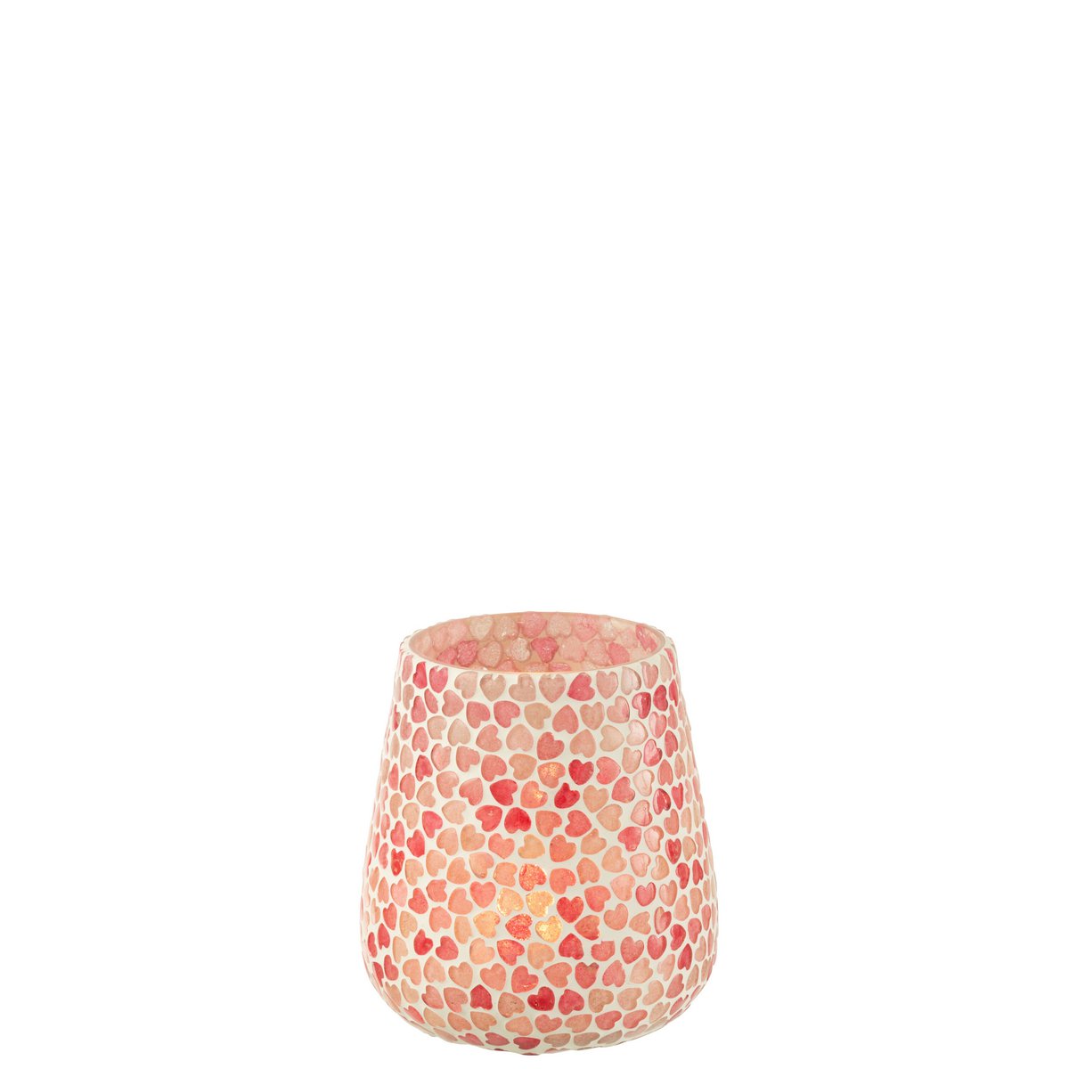 Bougeoir J-Line Hart Mosaic en verre rose - vue de face