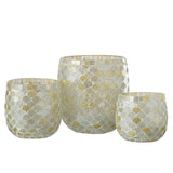 Vue latérale du bougeoir Mosaic en verre jaune J-Line