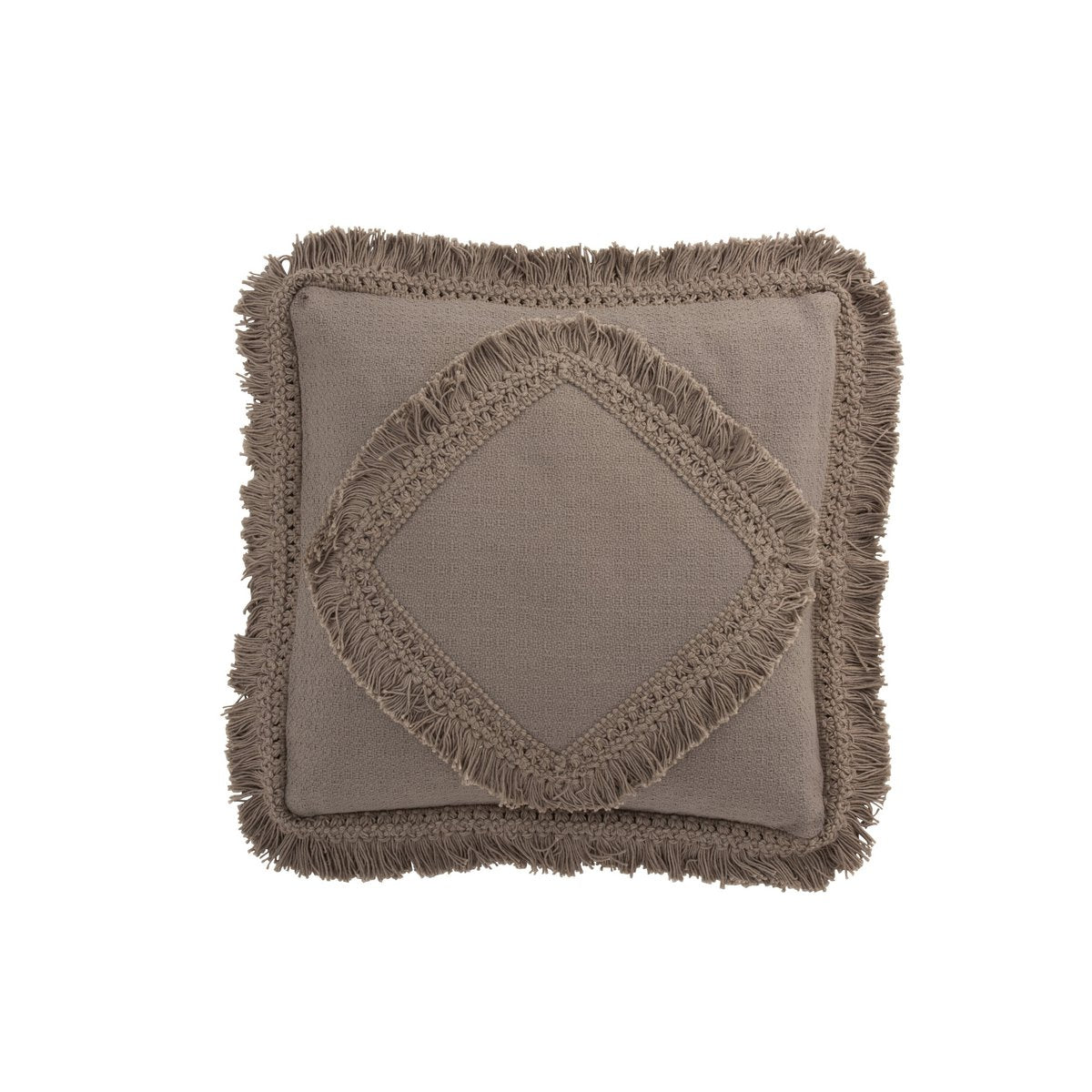 Coussin J-Line Fringe Square en coton taupe avec franges élégantes
