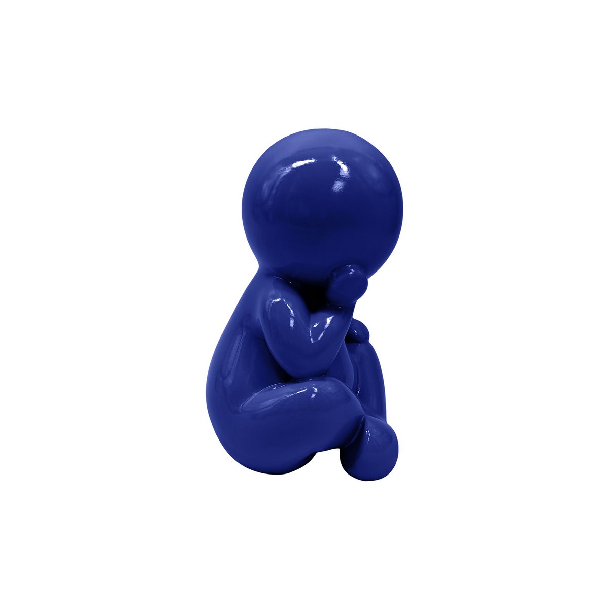 Statue Amigo Assis Grand en bleu, vue latérale montrant sa finition élégante.
