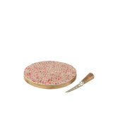Planche à fromage J-line en bois de mangue rose avec couteau cœur mosaïque