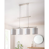 4 pendentif "Tilde", lampe à pendule en métal classique et textile en gris et blanc, avec cadre E27, réglable en hauteur, 86 cm de long, idéal comme lampe à manger