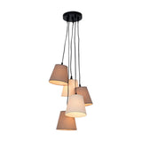 La lampe pendentielle textile "Boho", jeune vie, lampe suspendue avec 5 parapluies textiles en beige et brun, avec une douille E14, pour salle à manger, salon, couloir ou bureau, 95 cm de haut