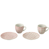 Tasse J-Line en céramique rose clair avec soucoupe assortie, élégance moderne.