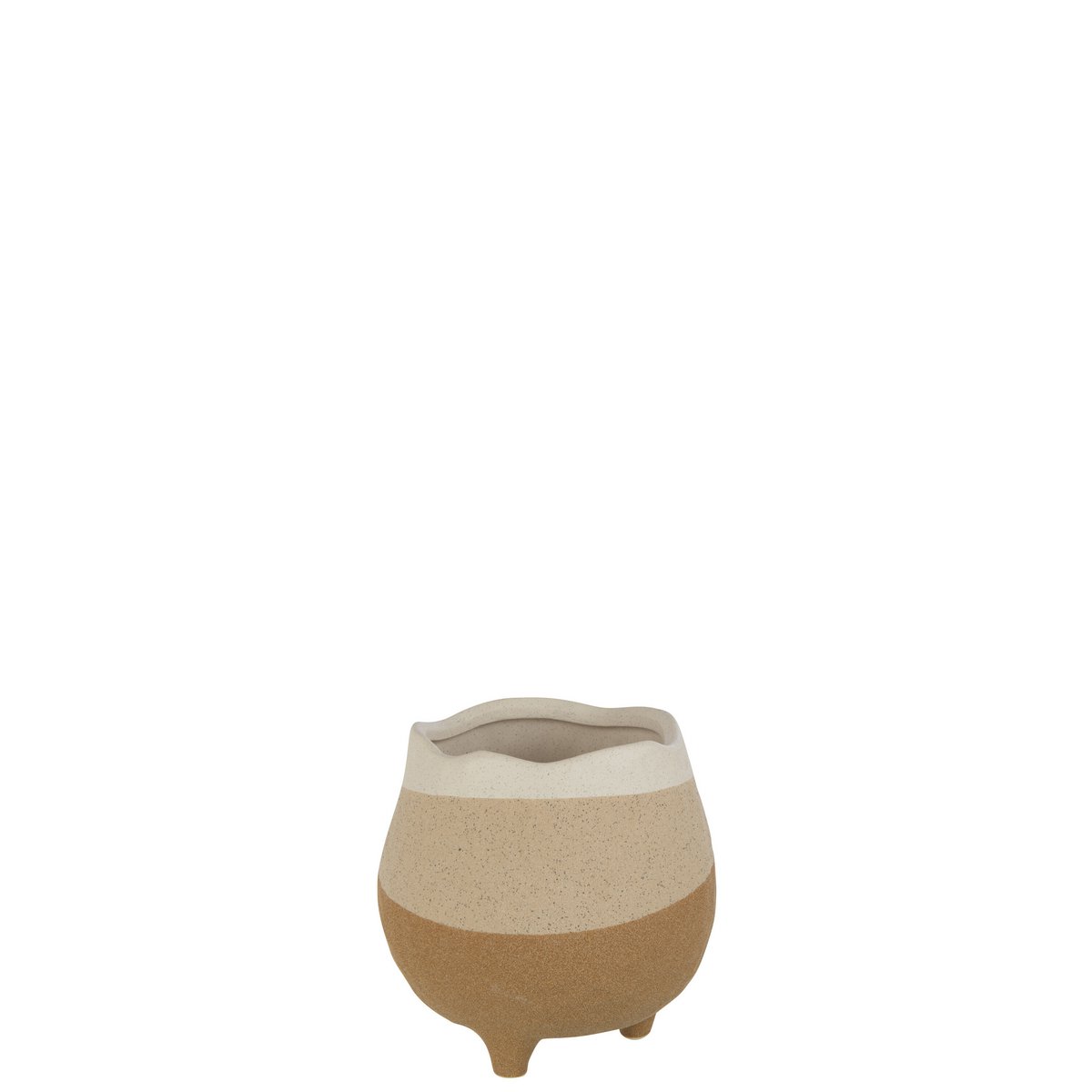 Pot de fleur sur pied J-Line en céramique beige avec détails marron clair