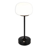 Batterie à LED / lampe de table "Pina" de 30 cm de haut, en métal (noir) et en verre (blanc), LED intégrés, blanc chaud
