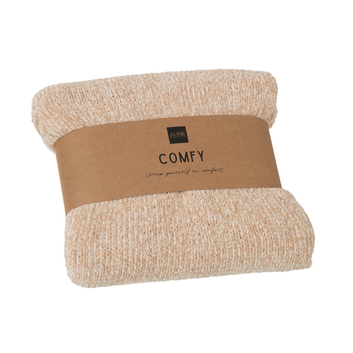 Couverture J-Line beige drapée sur un canapé moderne