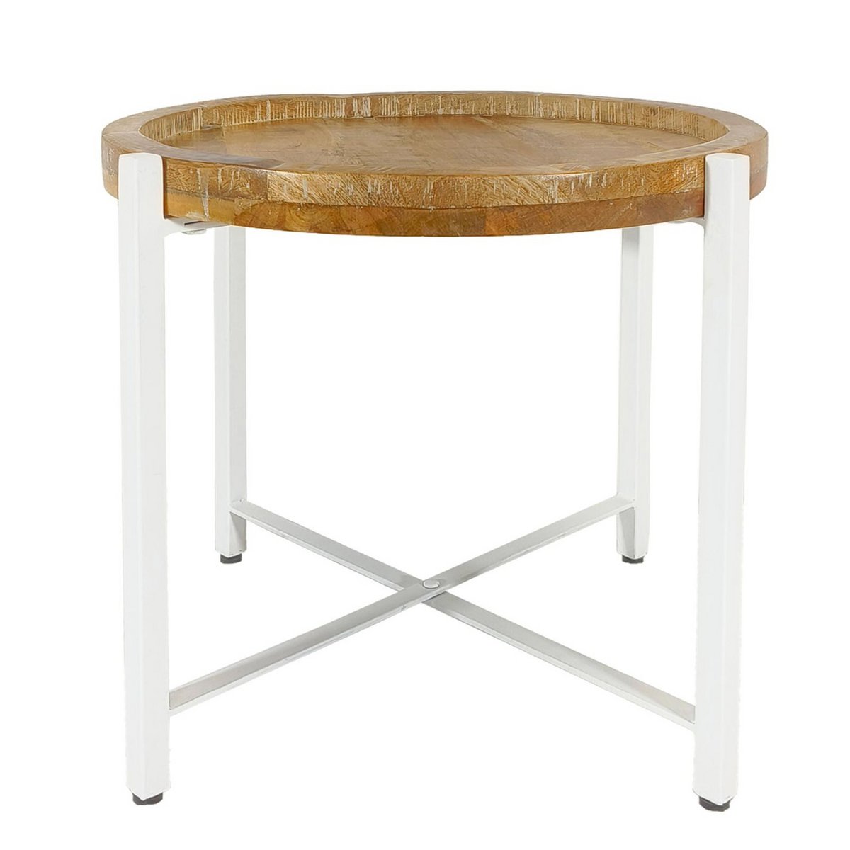 Vue latérale de la table basse Sioux, design industriel élégant